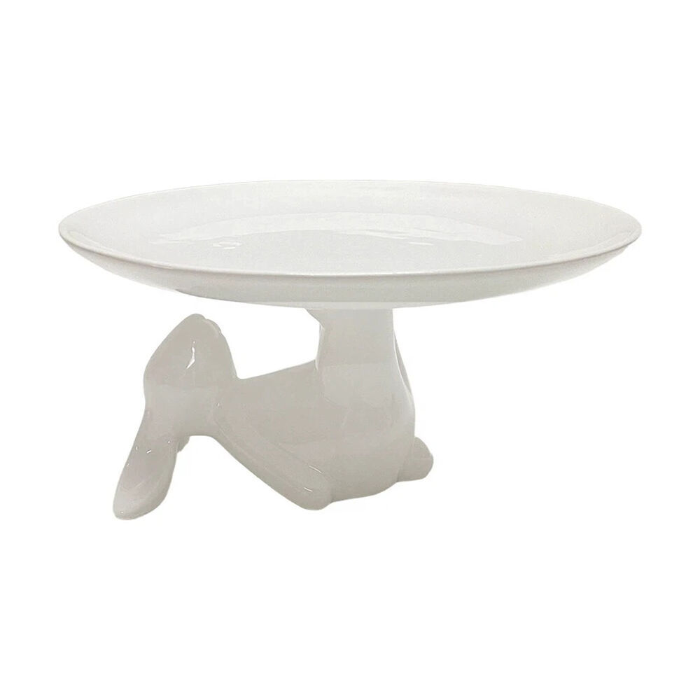 White Ceramic Bunny Cake Stand, 10 in